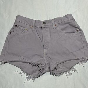 Levis 501 Shorts Womens 27 Purple Lavender High Rise Button Fly Raw Hem Denim